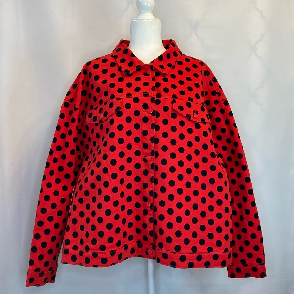 NWT Disney Parks Minnie Mouse Red and Black Jean Style Jacket Women’s - Picture 2 of 14